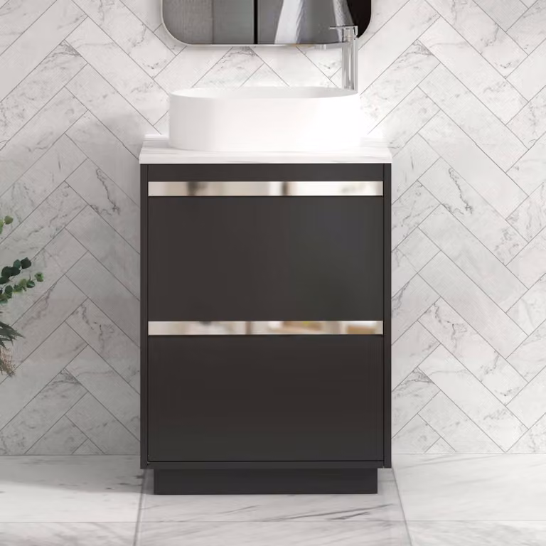 Royal Bathrooms Orion 600mm Matt Black Floor Standing Vanity Unit with 2 Drawers and Peak Basin