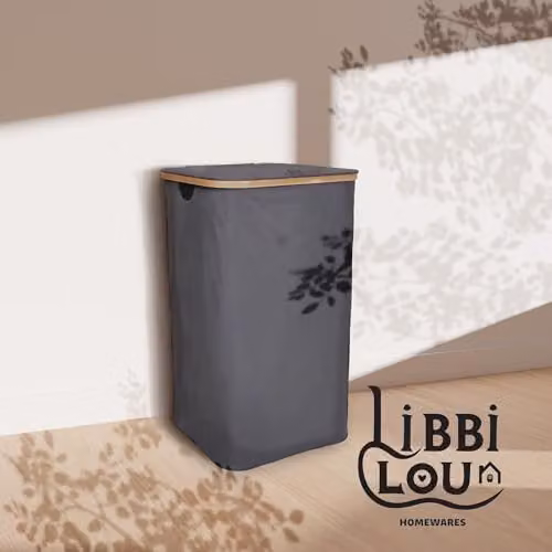 Libbi Lou Grey Bamboo Laundry Basket and Storage Hamper with Removable Inner Bag, 100L, W: 43 cm, D: 32 cm, H: 75 cm – 3