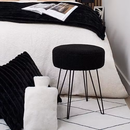 OHS Black Boucle Dressing Table Stool with Metal Hairpin Legs, W/D/H: 37 x 37 x 45 cm – 2
