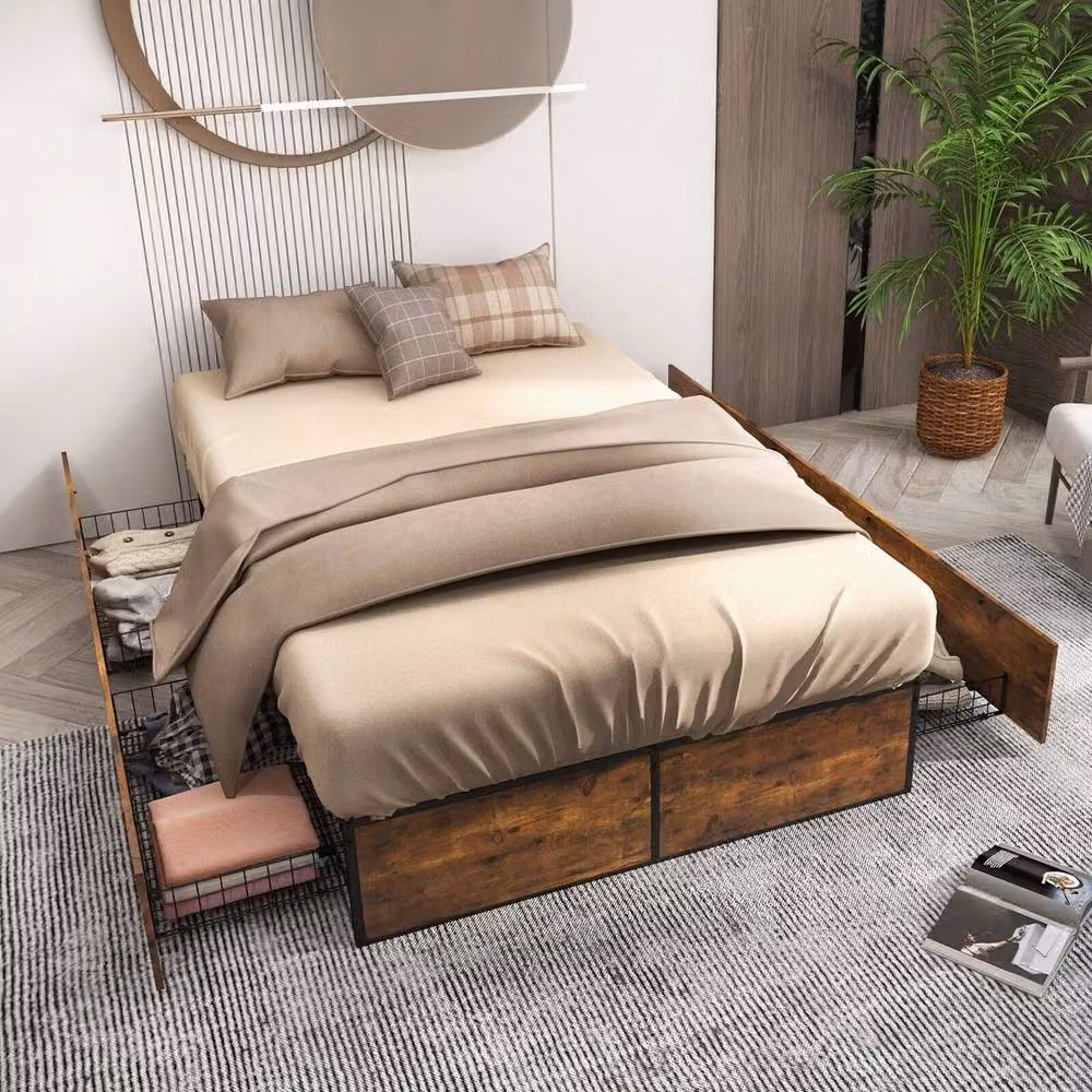 Kelvenix Small Double Industrial Metal Bed Frame in Brown, W/D/H: 120 x 200 cm – 4