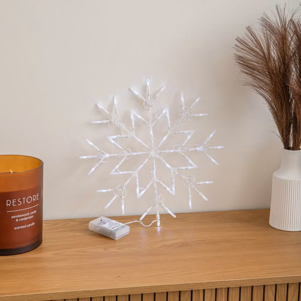 Samuel Alexander White Battery Operated Light Up Christmas Snowflake Pendant, 34 cm – 2