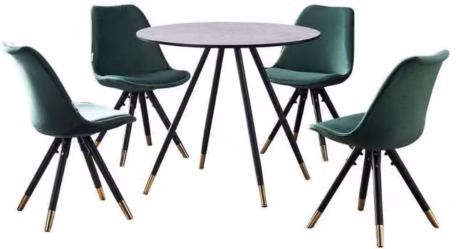 Life Interiors Sofia Dorchester LUX Dining Set with Round Table and 4 Chairs in Green, Black and Gold – 1