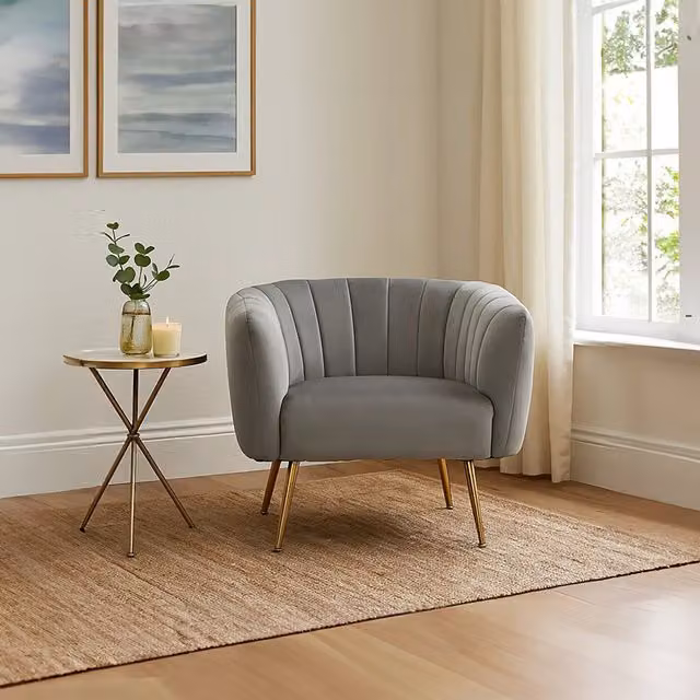 Orsina Larissa Grey Velvet Tub Accent Chair with Gold Metal Frame