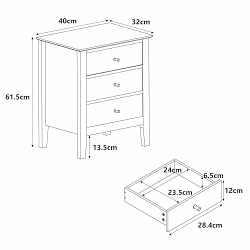 Core Products Henley 3-Drawer Bedside Cabinet in Oak-Effect Brown with Gold Handles – 2