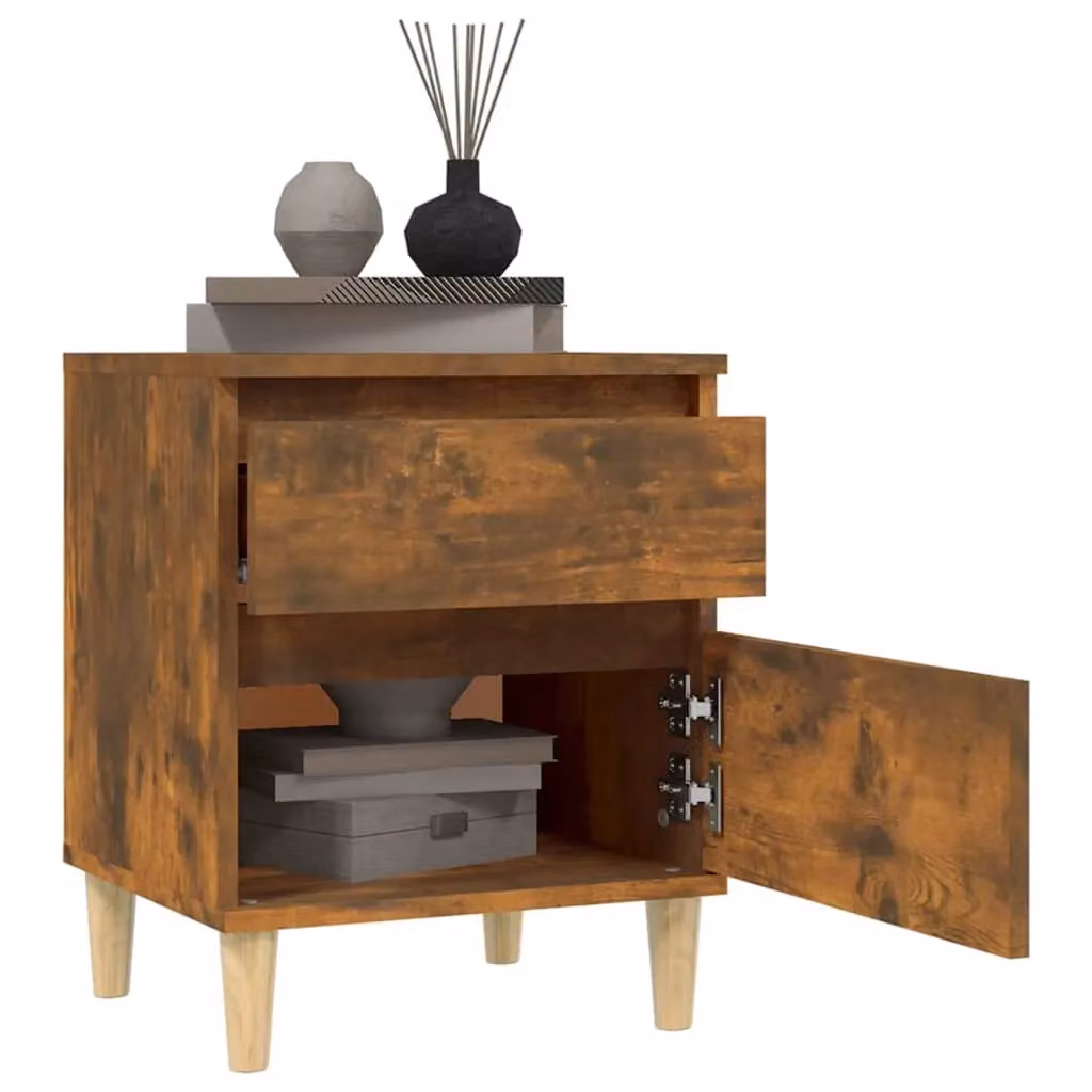 Berkfield Home Set of 2 Smoked Oak Bedside Cabinets in Brown, W/D/H: 40 x 35 x 50 cm – 3