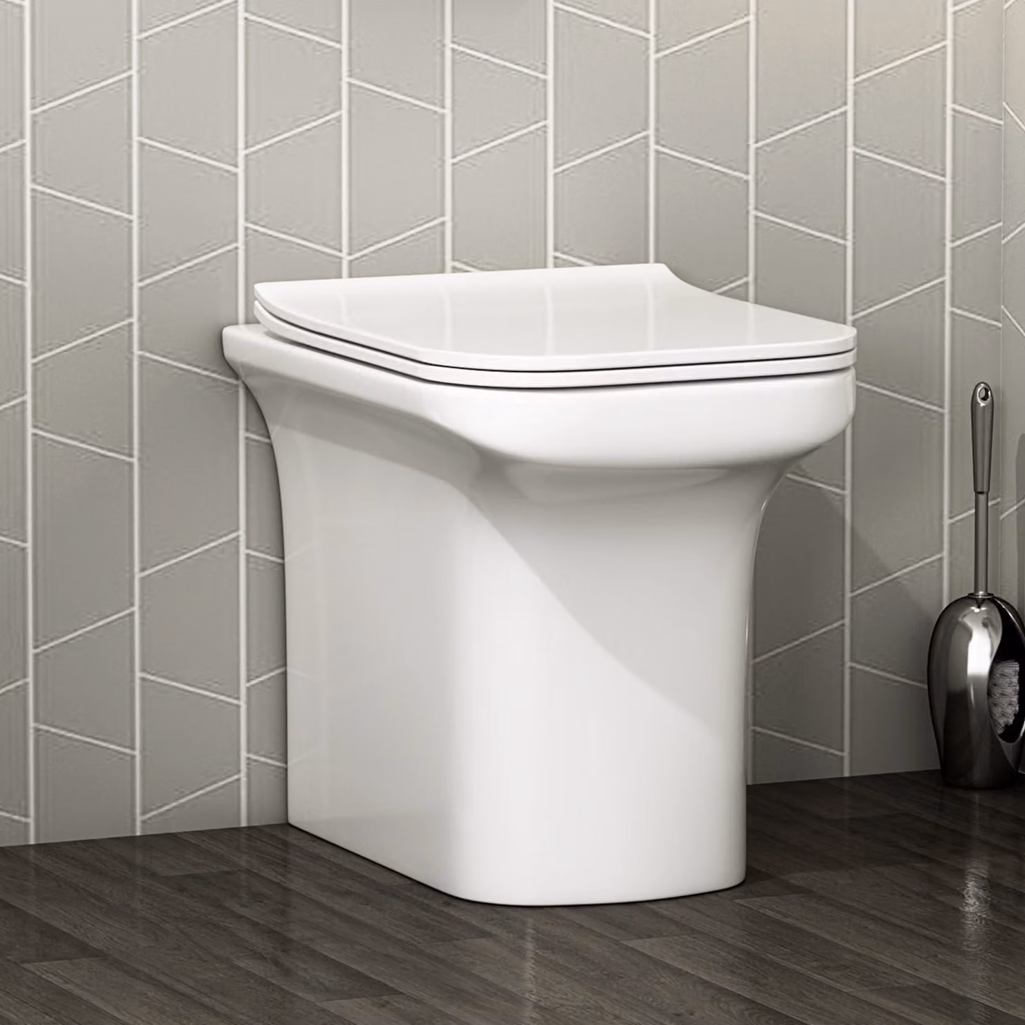 Royal Bathrooms Crosby Rimless Back to Wall Toilet Pan with Slim Soft Close Seat, White Ceramic