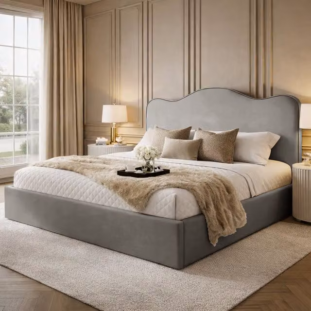 Desire Deco Angelito Modern Upholstered Plush Velvet Bed Frame, Grey, 200 x 200 cm