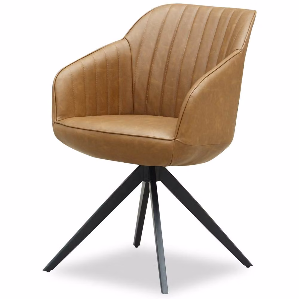 Wyld Haus Arques Tan Synthetic Leather Upholstered Swivel Dining Chair with Armrests – 2