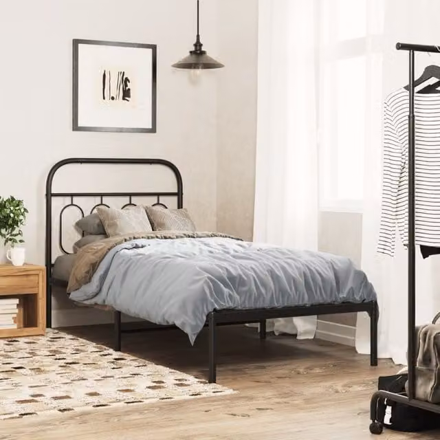 Berkfield Home Metal Bed Frame with Headboard in Black, W/D/H: 90 x 190 cm – 1