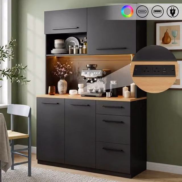 Matteo Black Tall Sideboard Cabinet with LED Lighting and Glass Doors – 1