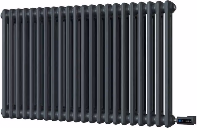 UK Radiators Alpha Electric 2 Column Horizontal Traditional Cast-Iron Style Radiator in Anthracite Grey with WiFi App Control, W: 98.8 cm, H: 60 cm