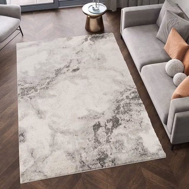 Essence Organic Abstract Design Area Rug and Hallway Runner in Grey, W: 290 cm, D: 200 cm
