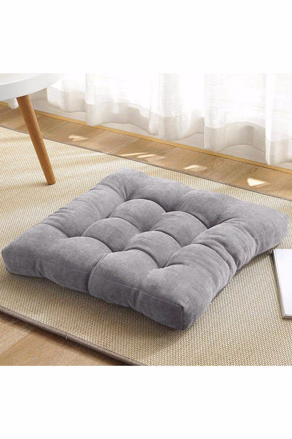 Garden Sanctuary Grey Square Corduroy Cotton Tatami Futon Seat Cushion, W: 50 cm, D: 50 cm – 2