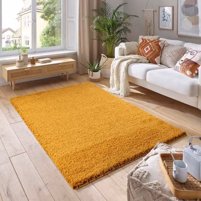 Smart Living Gold Shaggy Area Rug with 5cm Thick Pile, W: 80 cm, L: 150 cm – 1