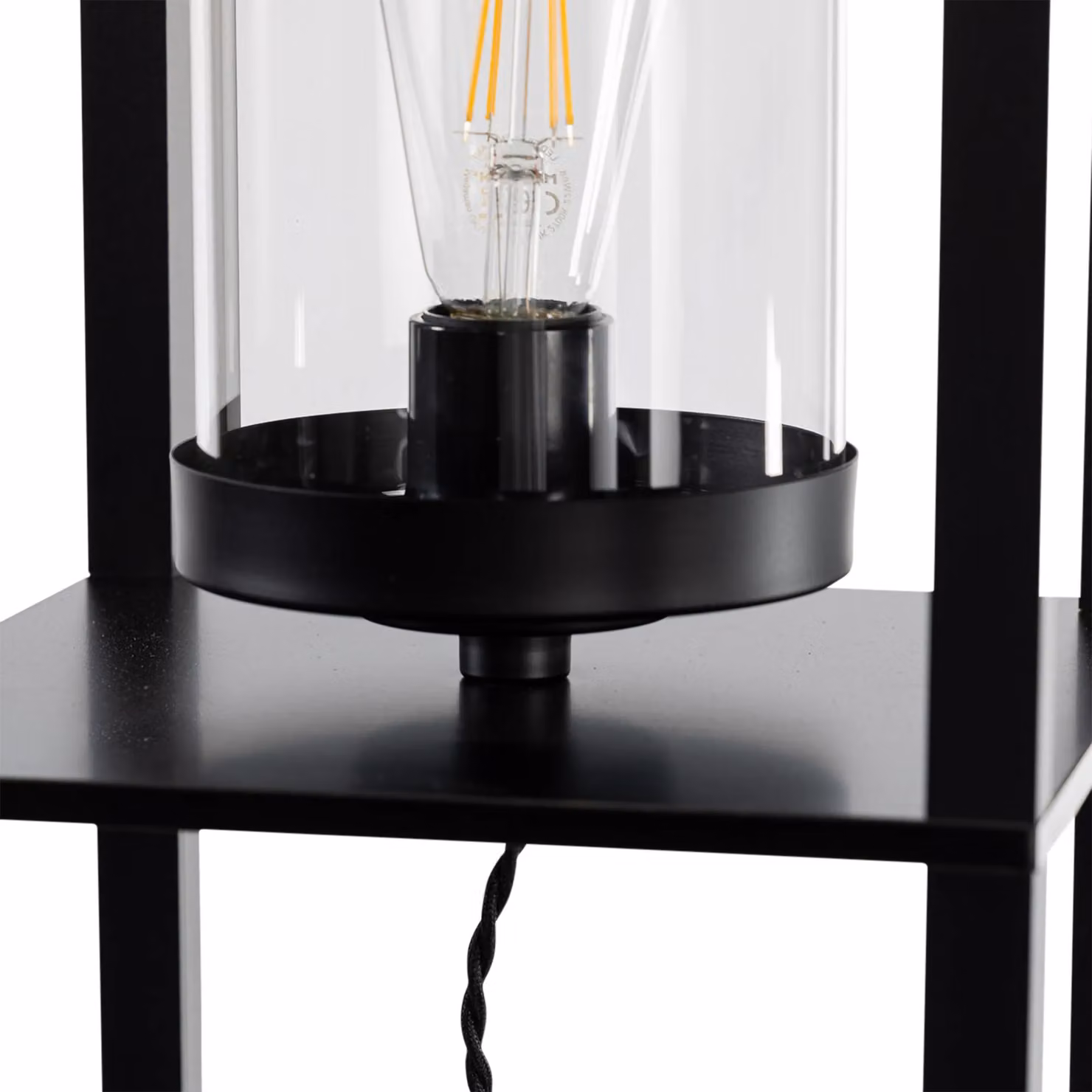 First Choice Lighting Giles Shelved Unit Floor Lamp with Black Wood and Transparent Glass Shade, H 160.5 cm x W 26 cm x D 26 cm – 3