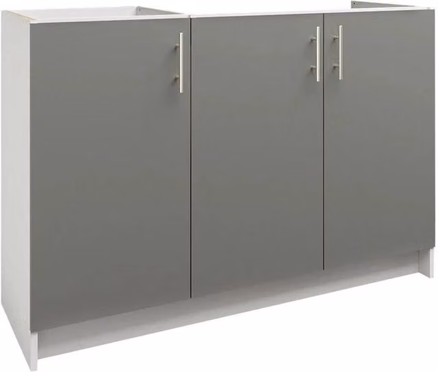 SPETLEK Modern Grey Kitchen Sink Unit with Hinged Doors and Internal Shelves, Height: 120 cm