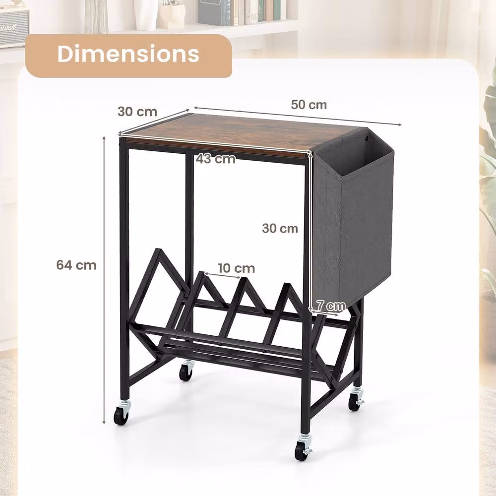 Gymax Brown Rolling Turntable Stand with Vinyl Magazine Holder and Media Compartments – 2
