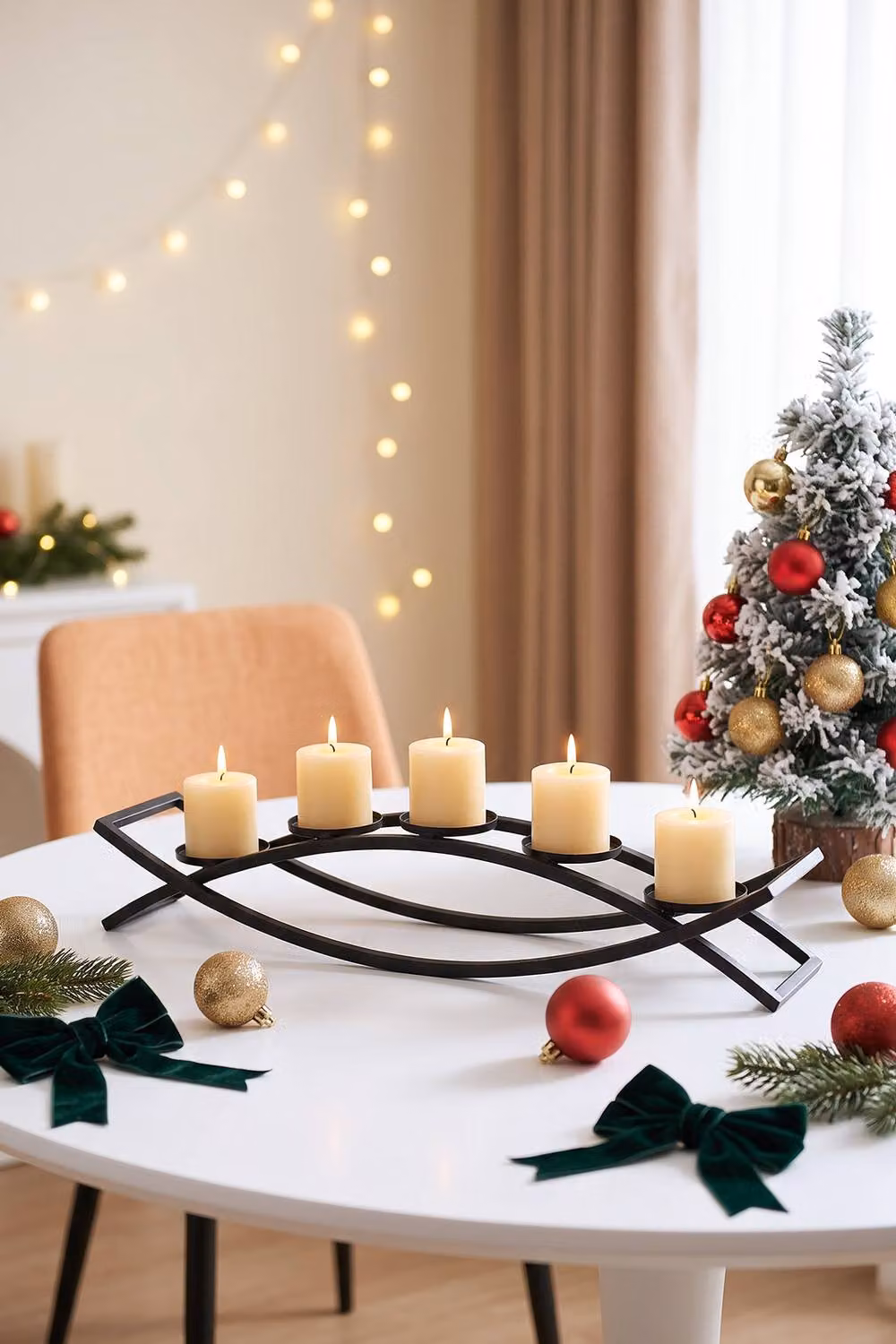Living and Home Black Metal Arch 5-Candle Holder Centerpiece Decor – 2