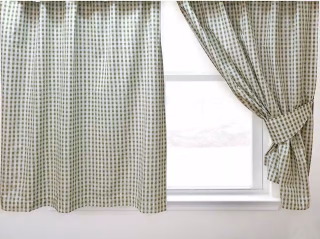 Kitchenwise Sage Green Gingham Check Pencil Pleat Curtains