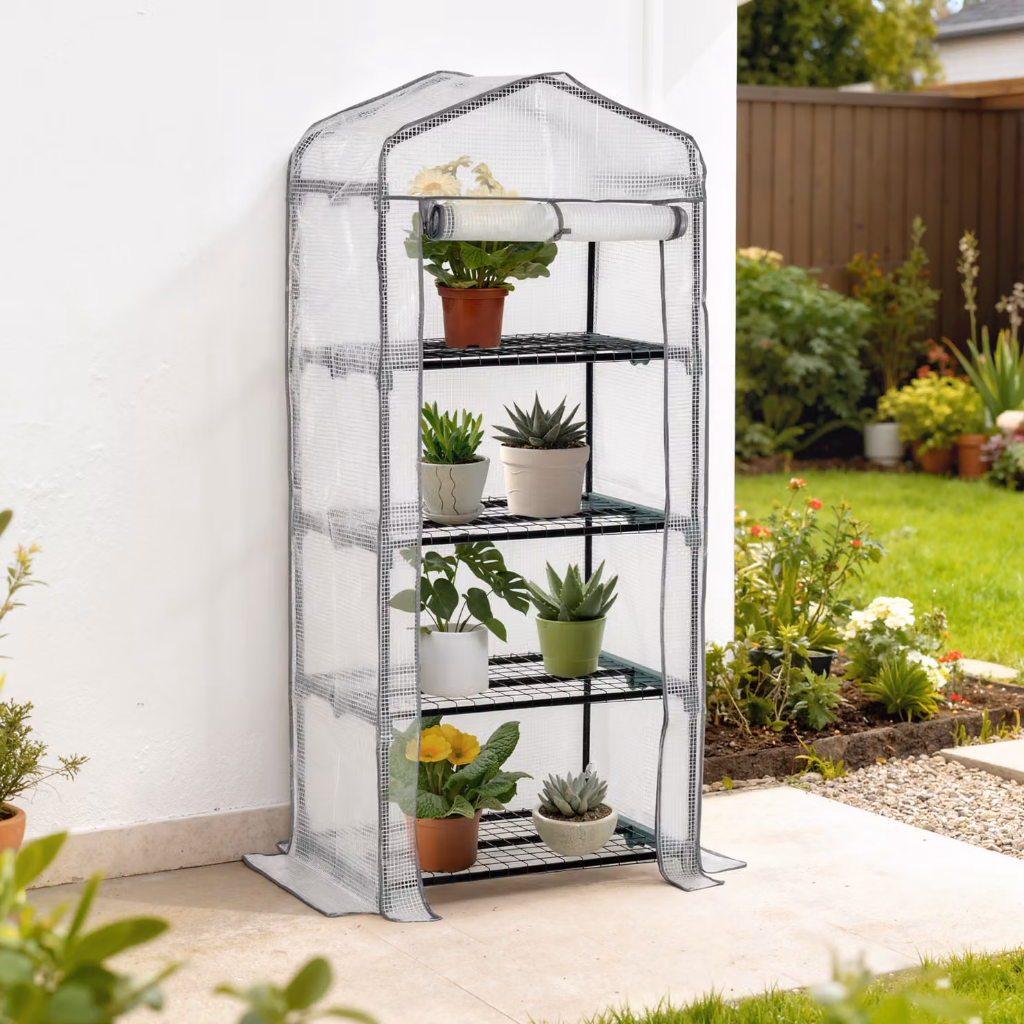 Outsunny Portable Mini Greenhouse with 4 Tiers and Metal Frame, White, H 160 x W 50 x D 70 cm – 5