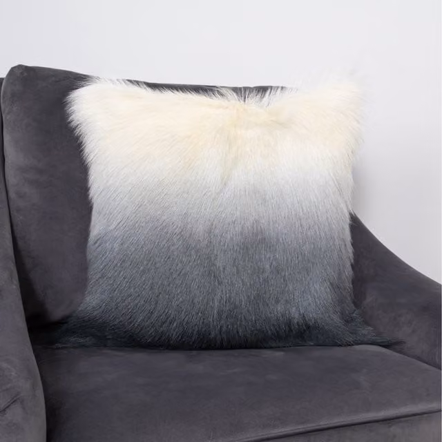 Native Natural Lambskin Square Cushion, Ivory and Anthracite, W/D/H: 45 x 45 x 45 cm
