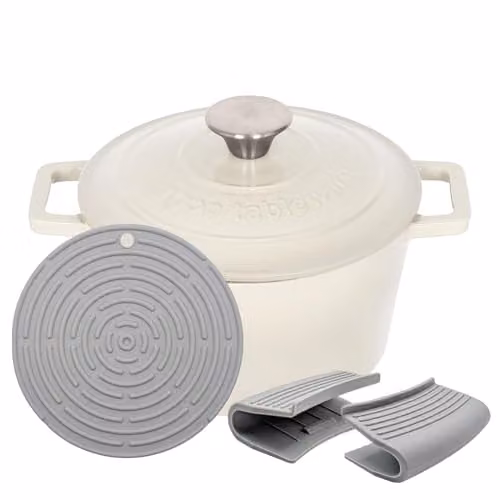 Argon Tableware Enamelled Cast Iron Round Casserole Dish with Self-Basting Lid, 2.8 l, White – 1