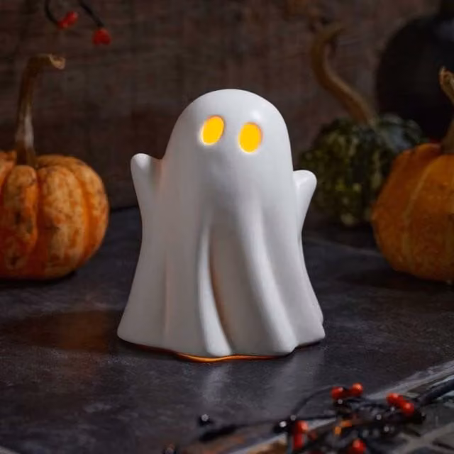 Garden Greatness White Ceramic LED Spooky Eyes Ghost Tabletop Ornament