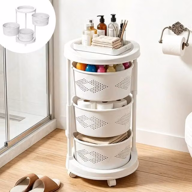 KORVIXA Rotating Freestanding Vegetable Rack in White, W: 90 cm x D: 90 cm