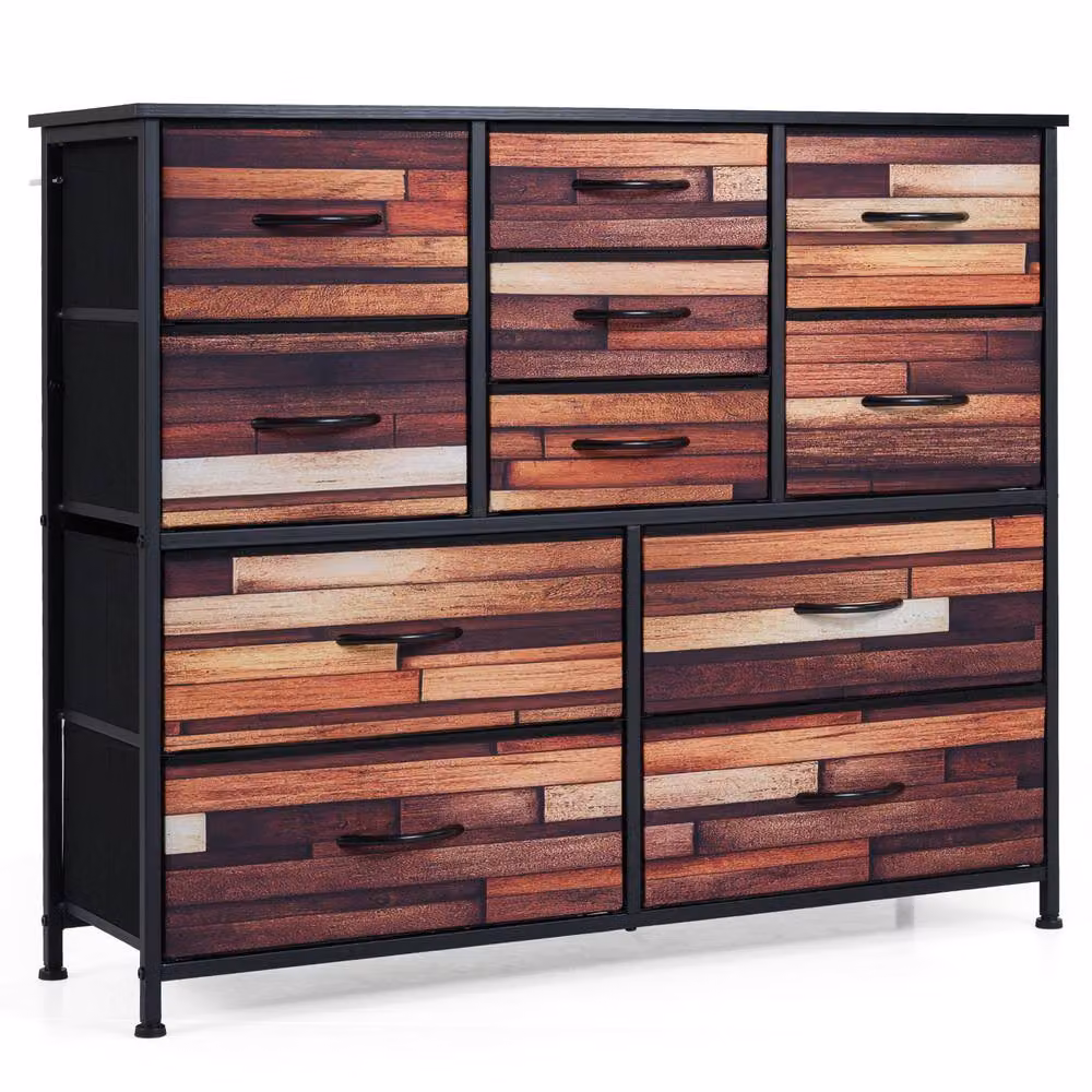 Costway 11-Drawer Storage Chest in Brown with Non-Woven Fabric Drawers and Metal Frame, Height: 100 cm – 7