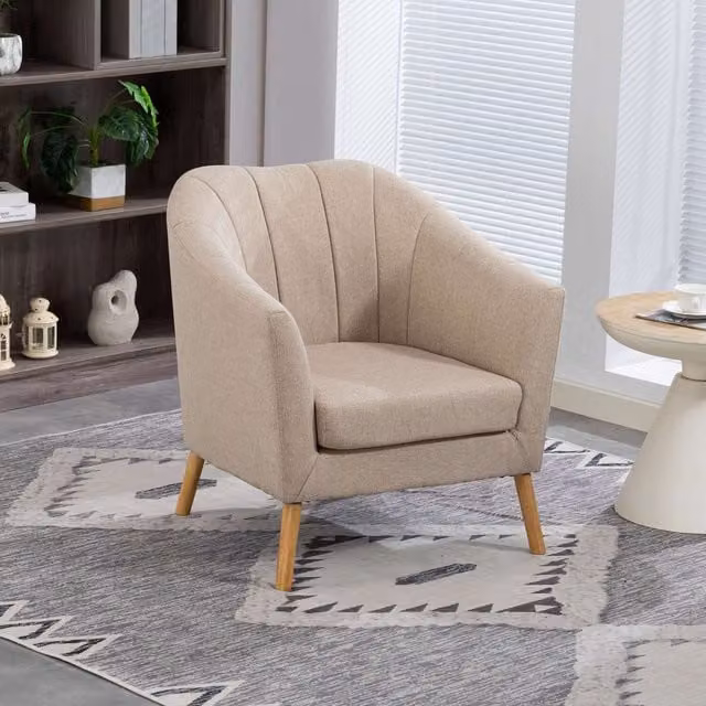 WestWood Modern Fabric Tub Chair with Armrests and Solid Wood Frame in Beige or Grey