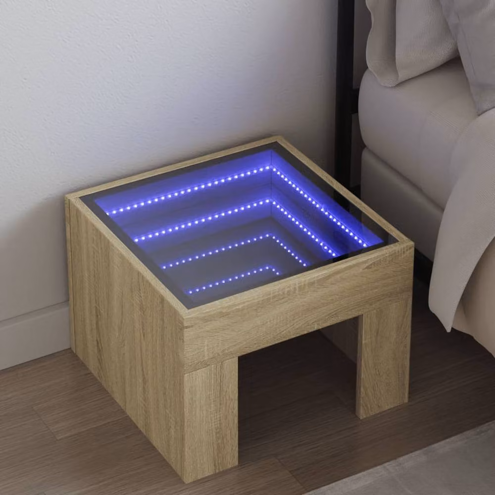 Berkfield Home Infinity LED Decorative Bedside Table in Sonoma Oak and Light Tan, W/D/H: 40 x 40 x 30 cm – 2