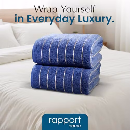 Rapport Home Sandringham Two Piece Striped Cotton Towel Bale in Navy and Gold, W/D/H: 90 x 140 cm – 5