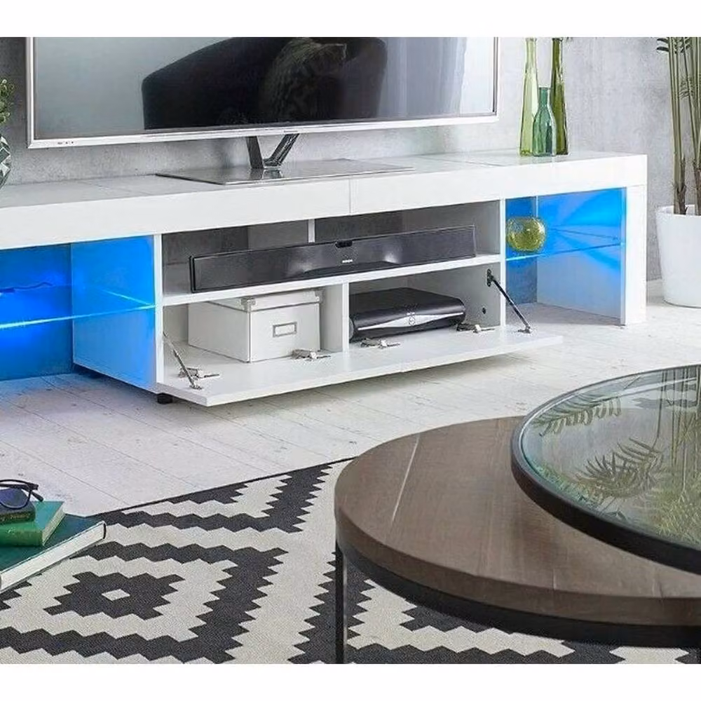 FORGEVIO Modern White Glossy TV Stand with Integrated LED Lights, W: 200 cm, H: 45 cm – 3