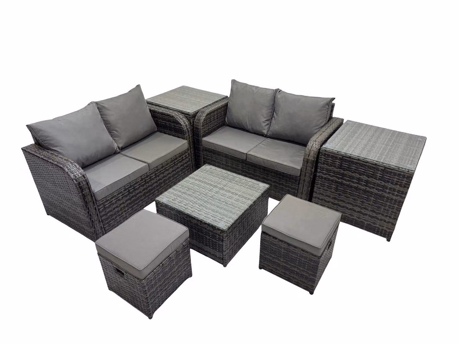 Fimous Love Sofa Square Coffee Table Set with 2 Side Tables and 2 Small Stools in Dark Grey – 2