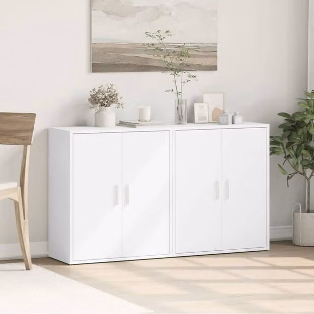 Berkfield Home Set of 2 White Matt Engineered Wood Sideboards W/D/H: 60 x 31 x 70 cm