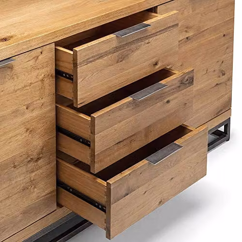 Julian Bowen Brooklyn Oak and Metal 2 Door 3 Drawer Industrial Sideboard – 4