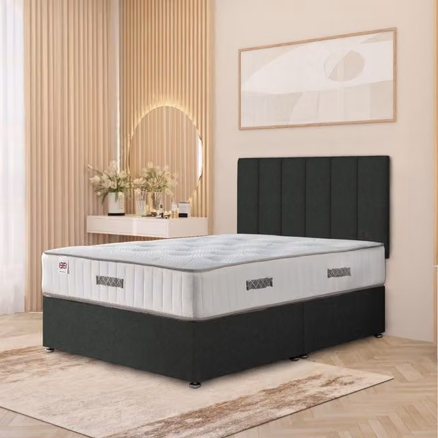 Somnior Beds Ltd Austin Hybrid Orthopaedic Mattress with Storage Divan Bed and 32 inch Headboard, Grey/Anthracite, W: 180 cm, D: 200 cm