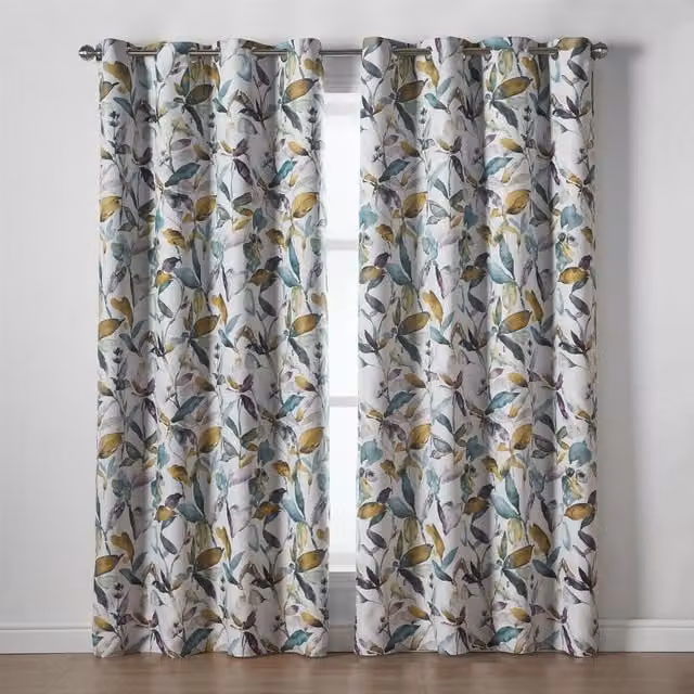 Alan Symonds Giverny Floral Eyelet Curtains, Multicolour Green and Yellow, W: 137 cm, H: 168 cm