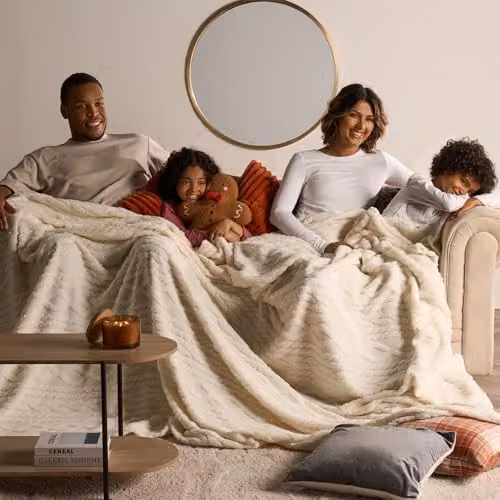 OHS Fleece Cable Knit Throw Blanket, Cream, W/D/H: 230 x 270 cm – 2