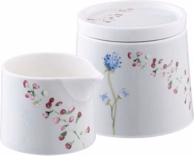 Aynsley Camille Pale Jade Bone China Sugar and Cream Set in Green, White and Multicolour Floral Design – 1