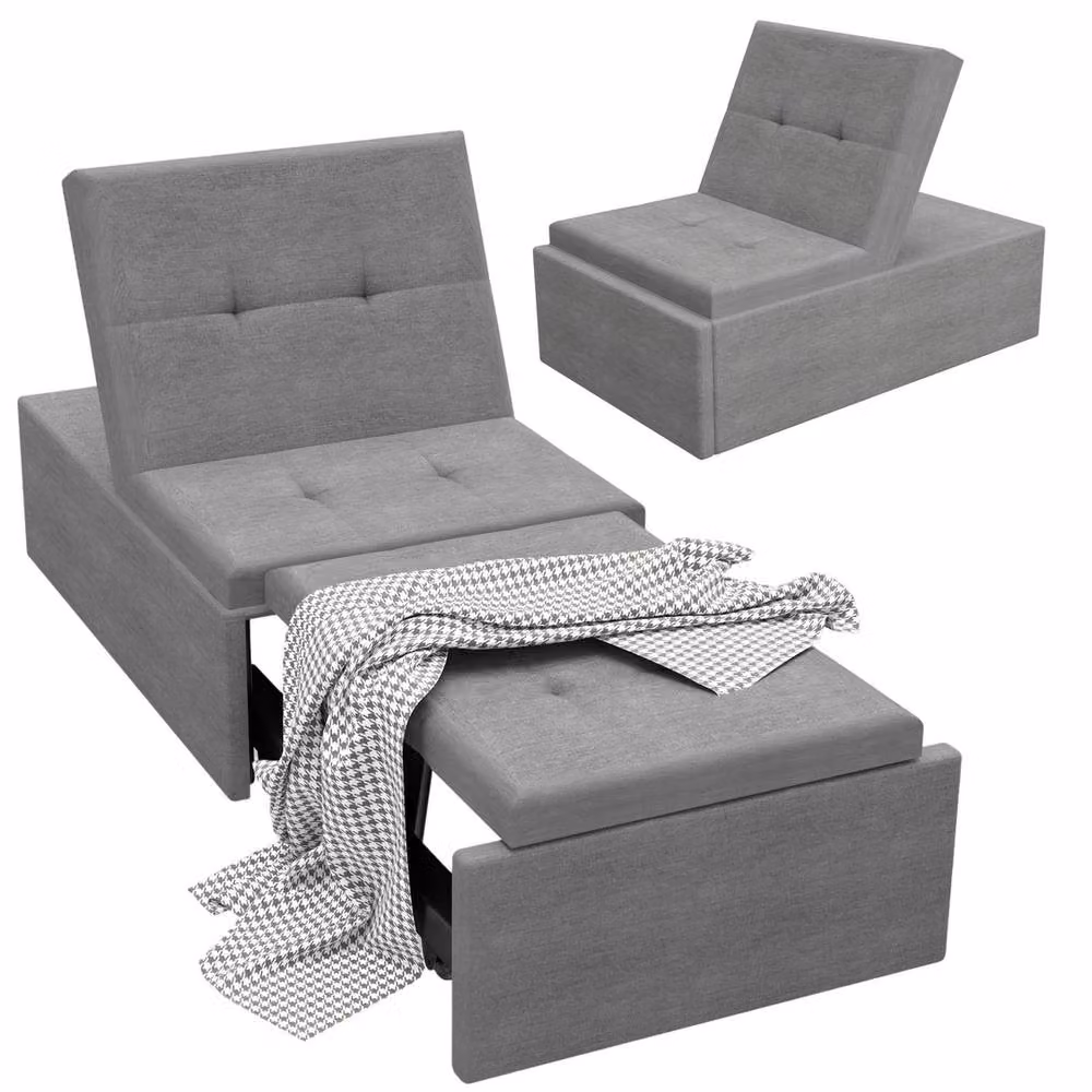 VOGREX 4-in-1 Foldable Convertible Sofa Bed and Pull Out Sleeper Chair in Grey – 4