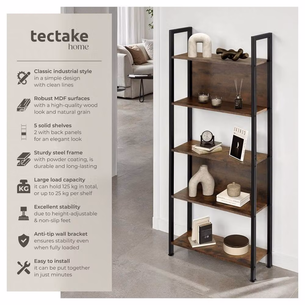 tectake Westport Free-Standing Presentation Shelf with 5 Shelves in Brown – 2