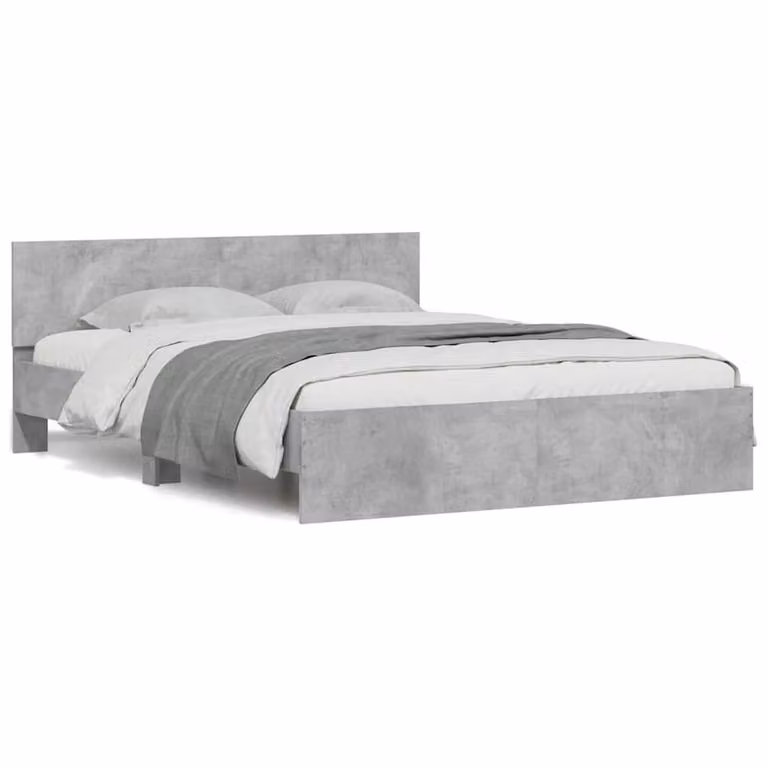 Berkfield Home Durable Bed Frame with Headboard and LED Lighting, Concrete Grey, W/D/H: 150 x 200 x 155 cm