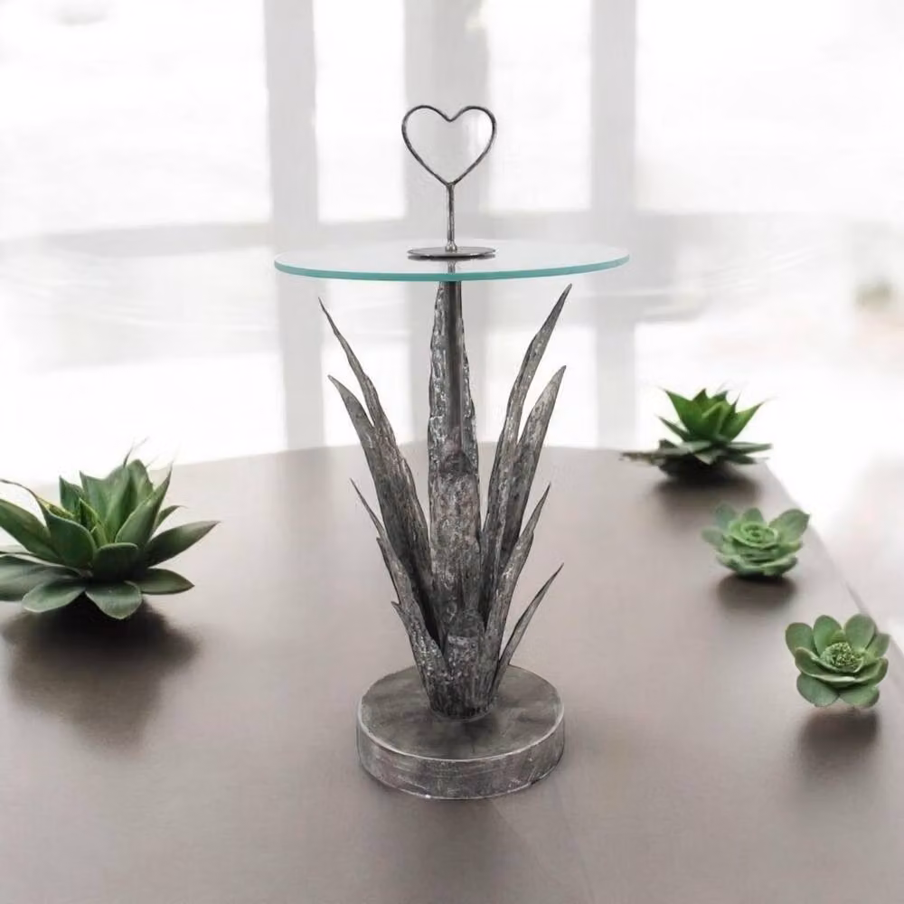 Minster Leaf Design Metal Floral Square Side Table in Matt Grey, W: 40 cm, D: 40 cm, H: 79 cm – 4