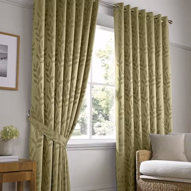 Tivoli Green Floral Jacquard Fabric Panel Curtains