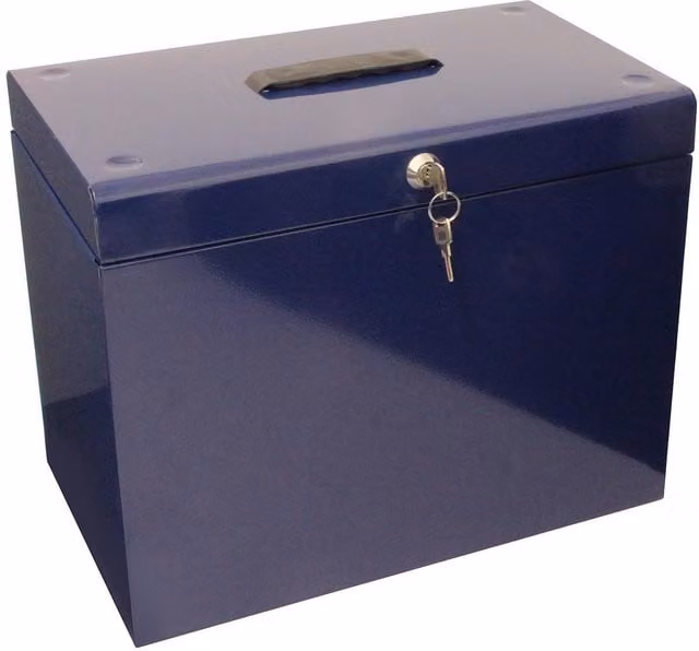 mysmartbuy Metal Lockable A4 Document Box in Blue with 5 Suspension Files