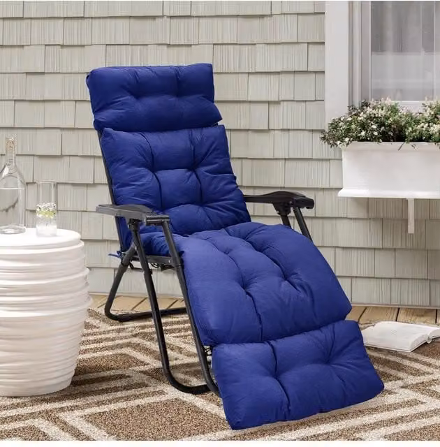 Garden Sanctuary Navy Blue Thickened Lounger Cushion with Anti-Slip Cover, W: 180 cm, D: 55 cm