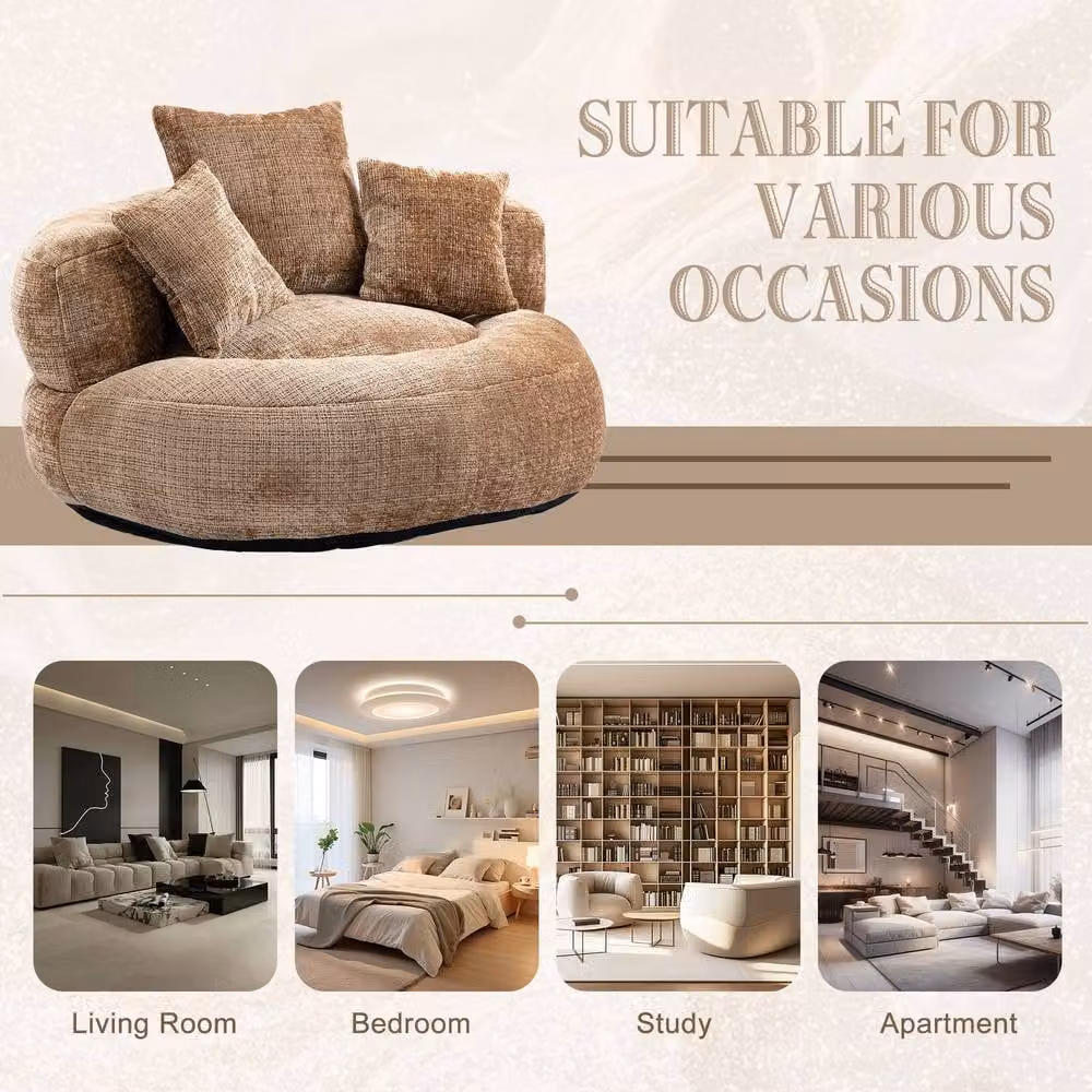 Matteo Coffee Chenille High Back Bean Bag Chair in Brown with Shredded Memory Foam – 3