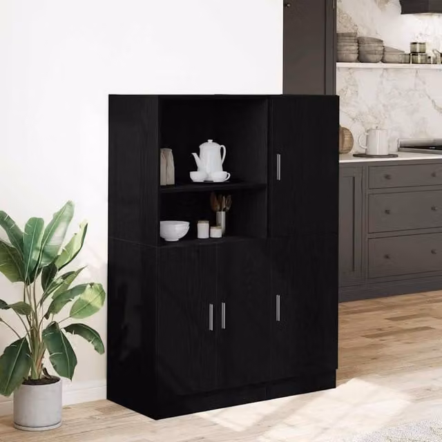 Berkfield Home 2 Piece Modern Black Kitchen Cabinet Set with Tall Unit and Hinged Doors, W/D/H: 95.0 x 41.5 x 131.5 cm