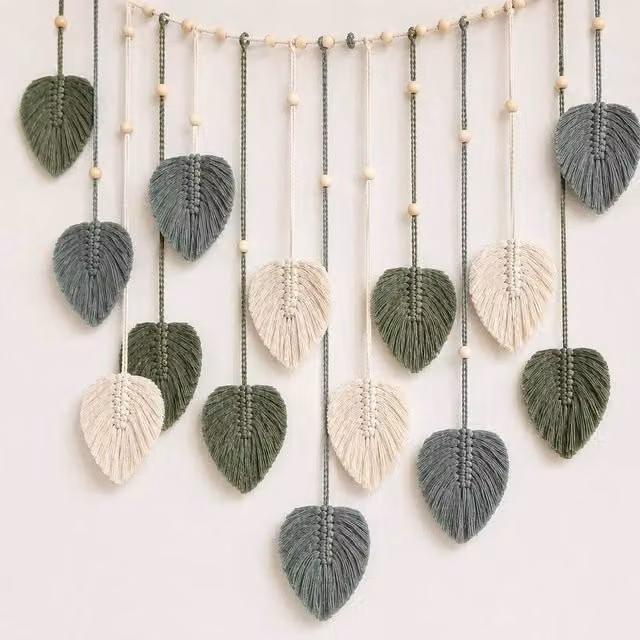 PAWNORA Boho Macrame Floral Wall Hanging Tapestry in Beige